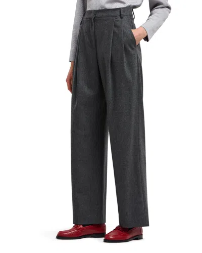Emporio Armani Icon Wool Flannel Trousers With Pleats In Gray