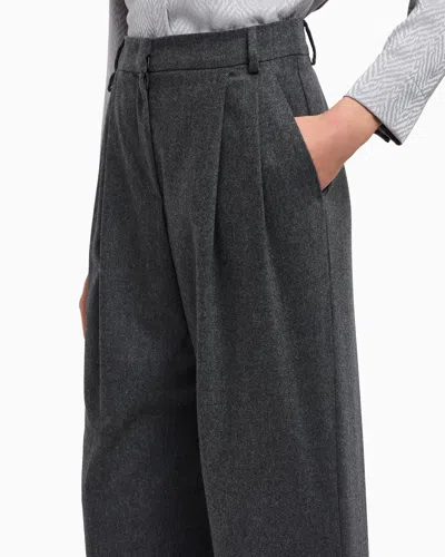 Emporio Armani Icon Wool Flannel Trousers With Pleats In Gray