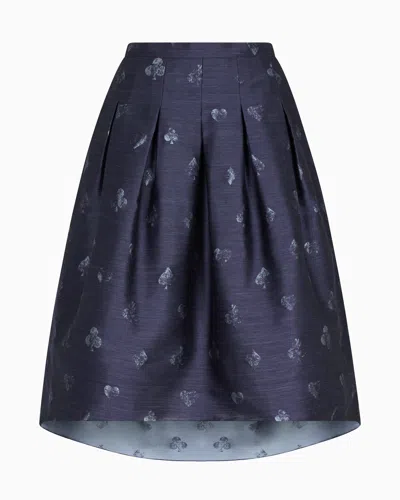 Emporio Armani Jeu De Cartes Motif Wool-blend Jacquard Skirt With Godet Pleats