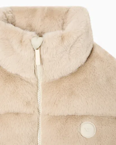 Emporio Armani Full-zip Jacket In Faux-fur Fabric In Neutral