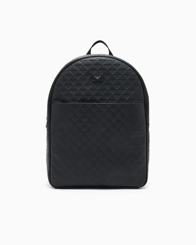 Emporio Armani Leather Backpack With All-over Embossed Eagle