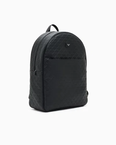 Emporio Armani Leather Backpack With All-over Embossed Eagle
