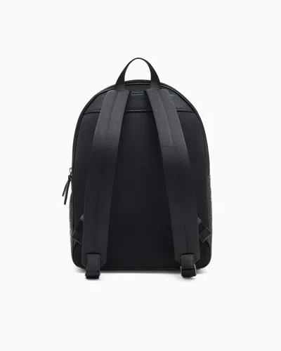 Emporio Armani Leather Backpack With All-over Embossed Eagle