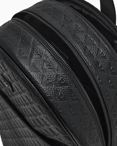 Emporio Armani Leather Backpack With All-over Embossed Eagle