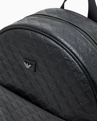 Emporio Armani Leather Backpack With All-over Embossed Eagle