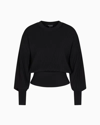 Emporio Armani Travel Essentials Capsule Collection Viscose-blend Jumper With An Embossed Motif In Black