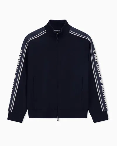 Emporio Armani Asv Double-jersey Full-zip Sweatshirt With Logo Stripe