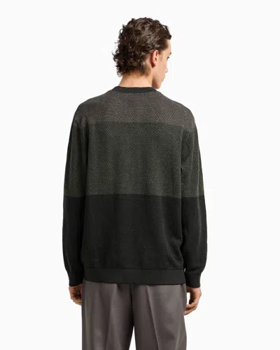Emporio Armani Virgin Wool Jumper With Micro Jacquard Op-art Diamonds In Multi