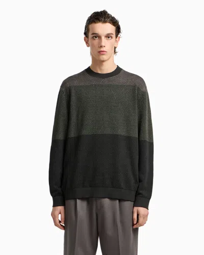 Emporio Armani Virgin Wool Jumper With Micro Jacquard Op-art Diamonds In Multi