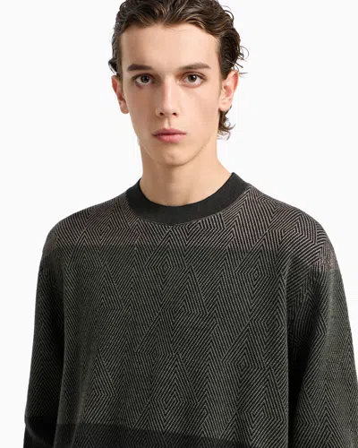 Emporio Armani Virgin Wool Jumper With Micro Jacquard Op-art Diamonds In Multi
