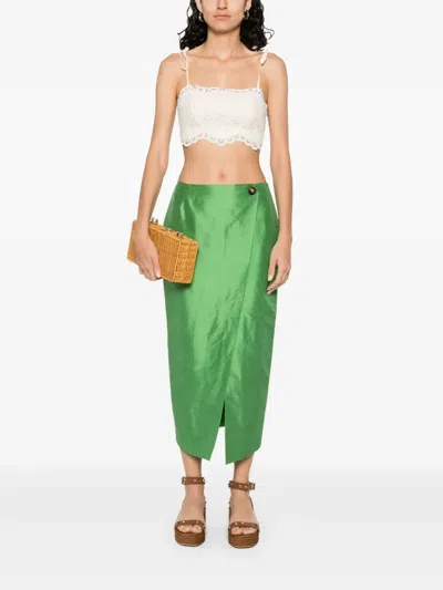 Luisa Spagnoli Silk Pencil Skirt In Green