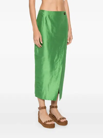 Luisa Spagnoli Silk Pencil Skirt In Green