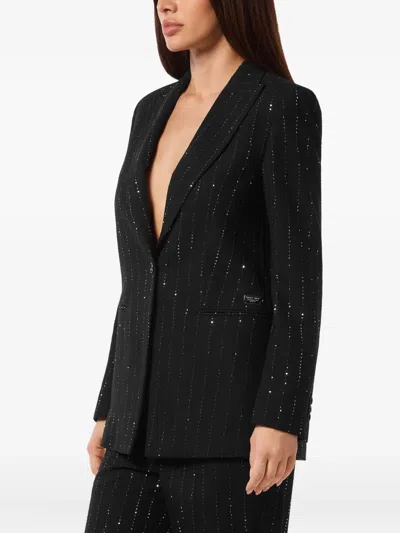 Philipp Plein Sequin Embellished Boyfriend Fit Blazer In Black