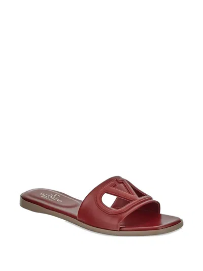 Valentino Vlogo Cut-out Calfskin Slides In Red