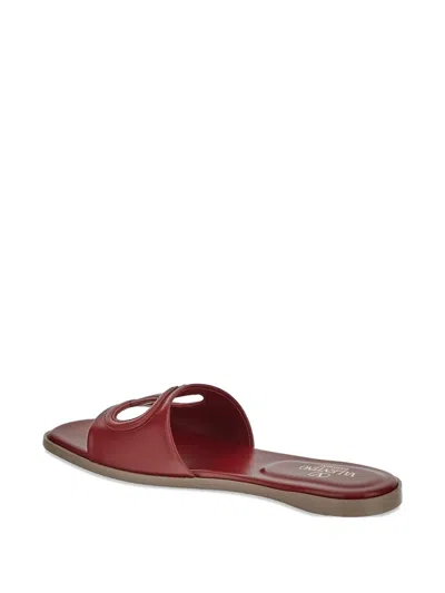 Valentino Vlogo Cut-out Calfskin Slides In Red