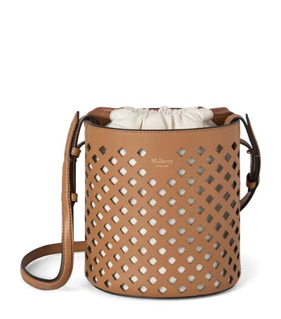 Mulberry Diamond Perforated Leather Bucket Bag In Brown
