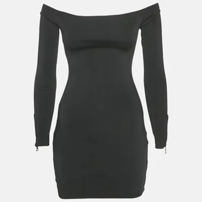 Pre-owned Balmain Black Rib Knit Mini Bodycon Dress S