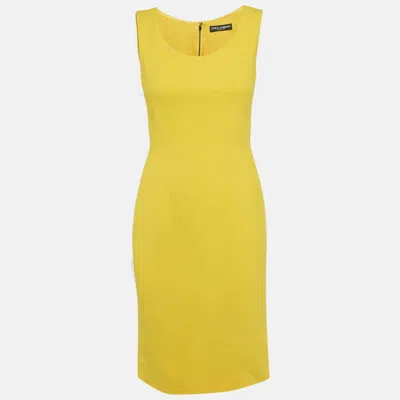 Pre-owned Dolce & Gabbana Yellow Crepe Sleeveless Short Dress S