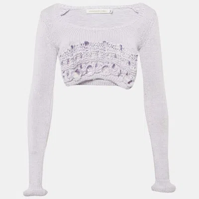 Pre-owned Christopher Esber Lilac Crochet Cotton Long Sleeve Crop Top Xs