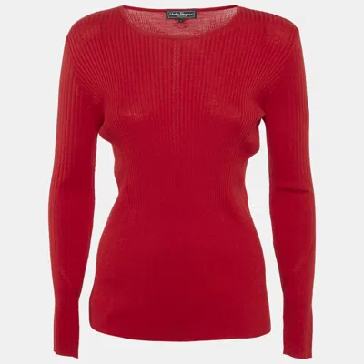 Pre-owned Ferragamo Red Cashmere & Silk Knit Jumper L