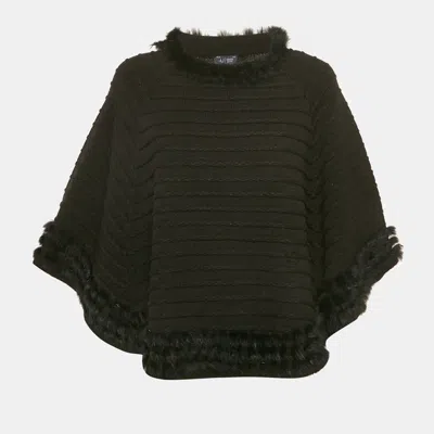 Pre-owned Armani Jeans Black Rabbit Fur Trim Knit Poncho S
