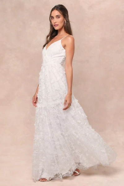 Lulus Adoringly Yours White Tiered 3d Floral Maxi Dress