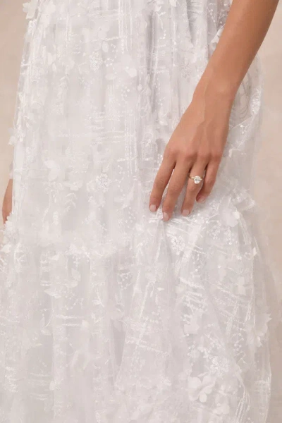 Lulus Adoringly Yours White Tiered 3d Floral Maxi Dress