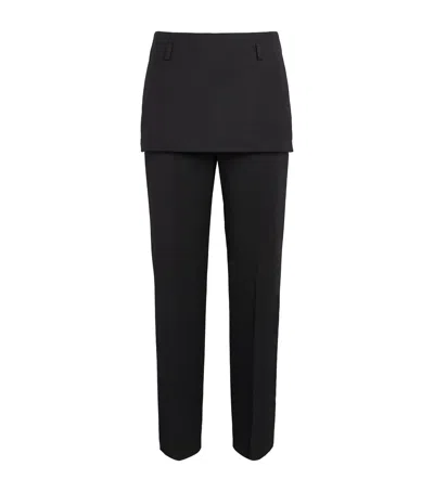 Totême Womens Black Skirt-embellishment Straight-leg Wool Trousers In Black