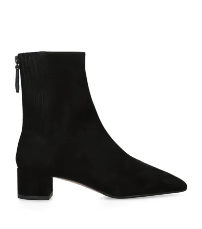 Aquazzura Pointed Toe Suede Ankle Boots With Block Heel In Black