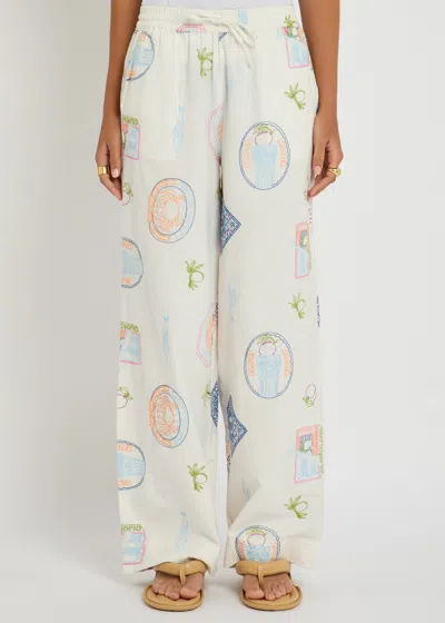 Damson Madder Womens Multi Chlo Embroidered Wide-leg Cotton-linen Blend Trousers In Multi