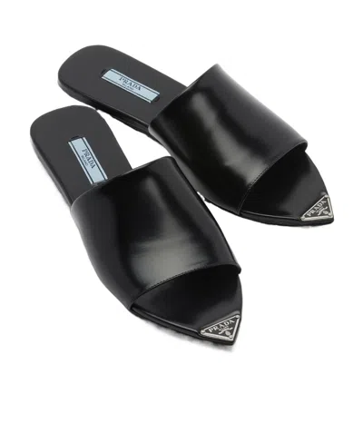 Prada Brushed Leather Slides