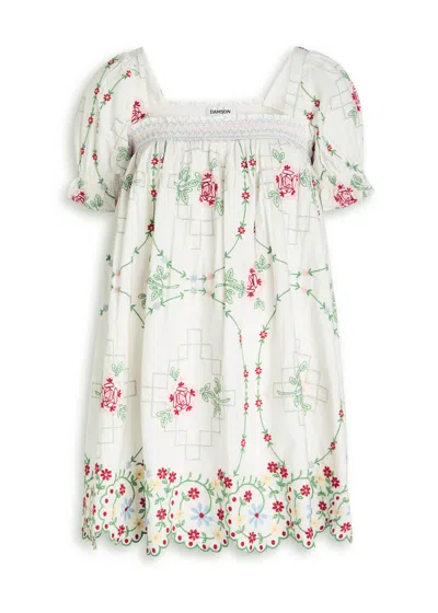 Damson Madder Lulu Floral-embroidered Cotton Mini Dress