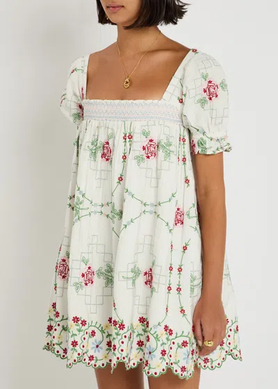 Damson Madder Lulu Floral-embroidered Cotton Mini Dress