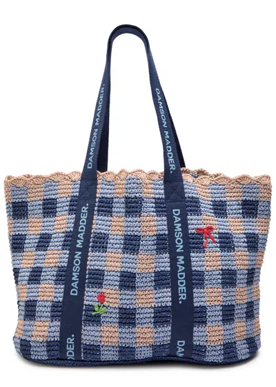 Damson Madder Checked Raffia Tote Bag