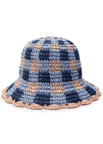 Damson Madder Gingham Straw Crochet Bucket Hat