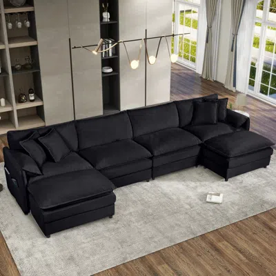 Streamdale Furniture Streamdale Black Chenille Modular Sectional Sofa With Ottomans