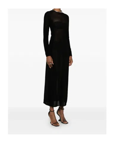 Jean Paul Gaultier Mesh Crew Neck Long Sleeve Dress In Black Black
