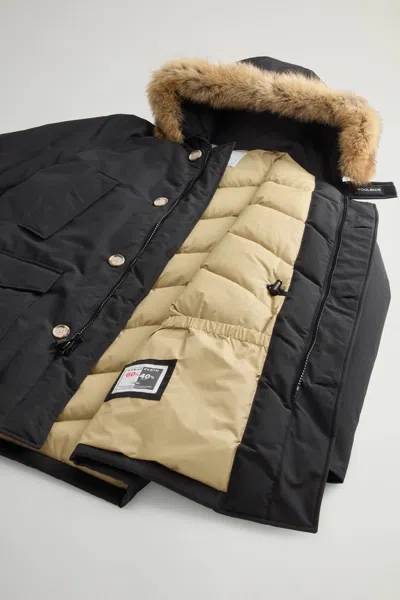 Woolrich Arctic Parka In Ramar Cloth With Detachable Fur Trim In Black