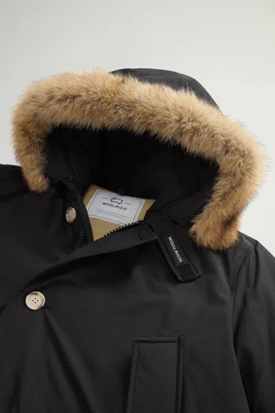 Woolrich Arctic Parka In Ramar Cloth With Detachable Fur Trim In Black