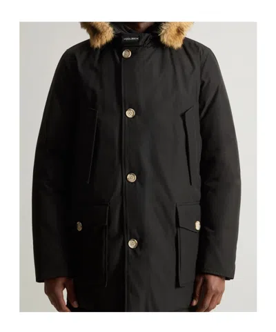 Woolrich Arctic Parka In Ramar Cloth With Detachable Fur Trim In Black