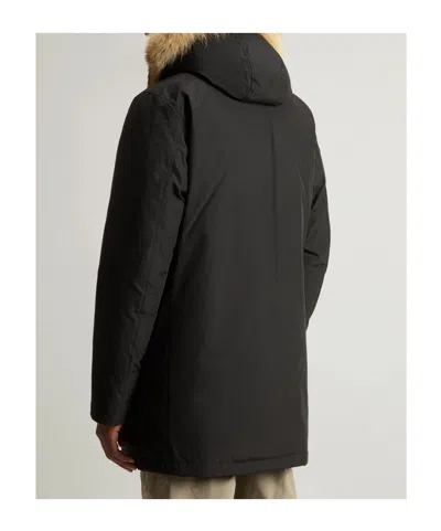 Woolrich Arctic Parka In Ramar Cloth With Detachable Fur Trim In Black