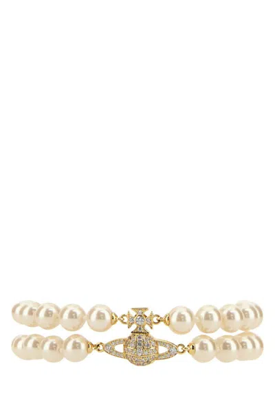Vivienne Westwood Double Strand Pearl Bracelet With Crystal Embellishments In Neutral