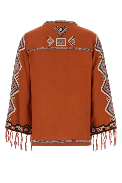 Isabel Marant Silk Blouse Embroidered Geometric Pattern In Orange