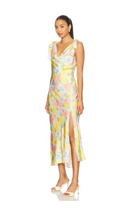 Astr Allexina Front Thigh Slit Maxi Dress In Yellow Water In Yellow