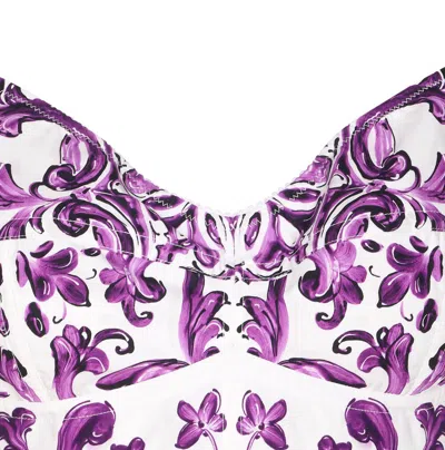 Dolce & Gabbana Cotton Blend Bustier Top With Maiolica Print In Purple