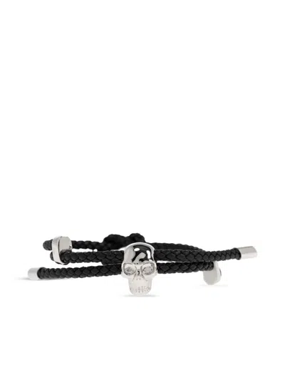 Alexander Mcqueen Skull Braided Leather Cord Bracelet Accessories
