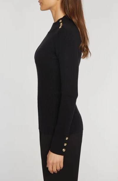 Elie Tahari The Naya Button Shoulder Rib Sweater In Black