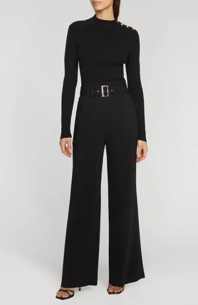 Elie Tahari The Naya Button Shoulder Rib Sweater In Black