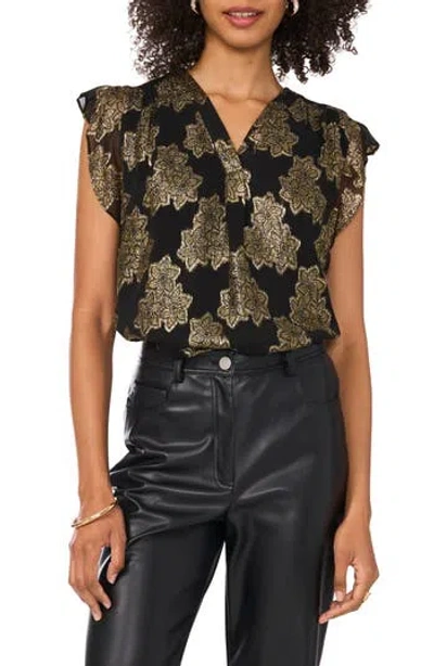 Vince Camuto Metallic Floral Flutter Sleeve Top