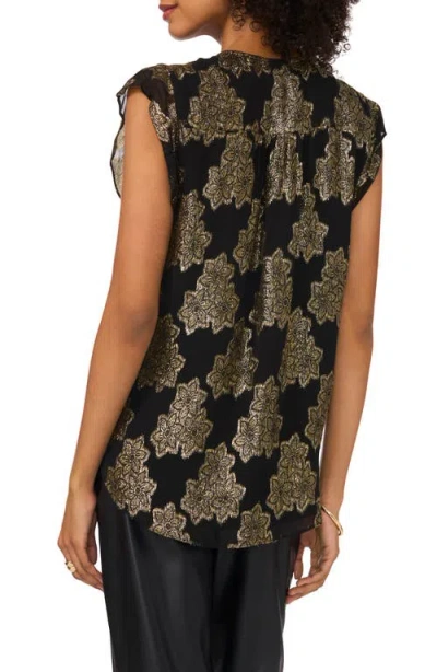Vince Camuto Metallic Floral Flutter Sleeve Top